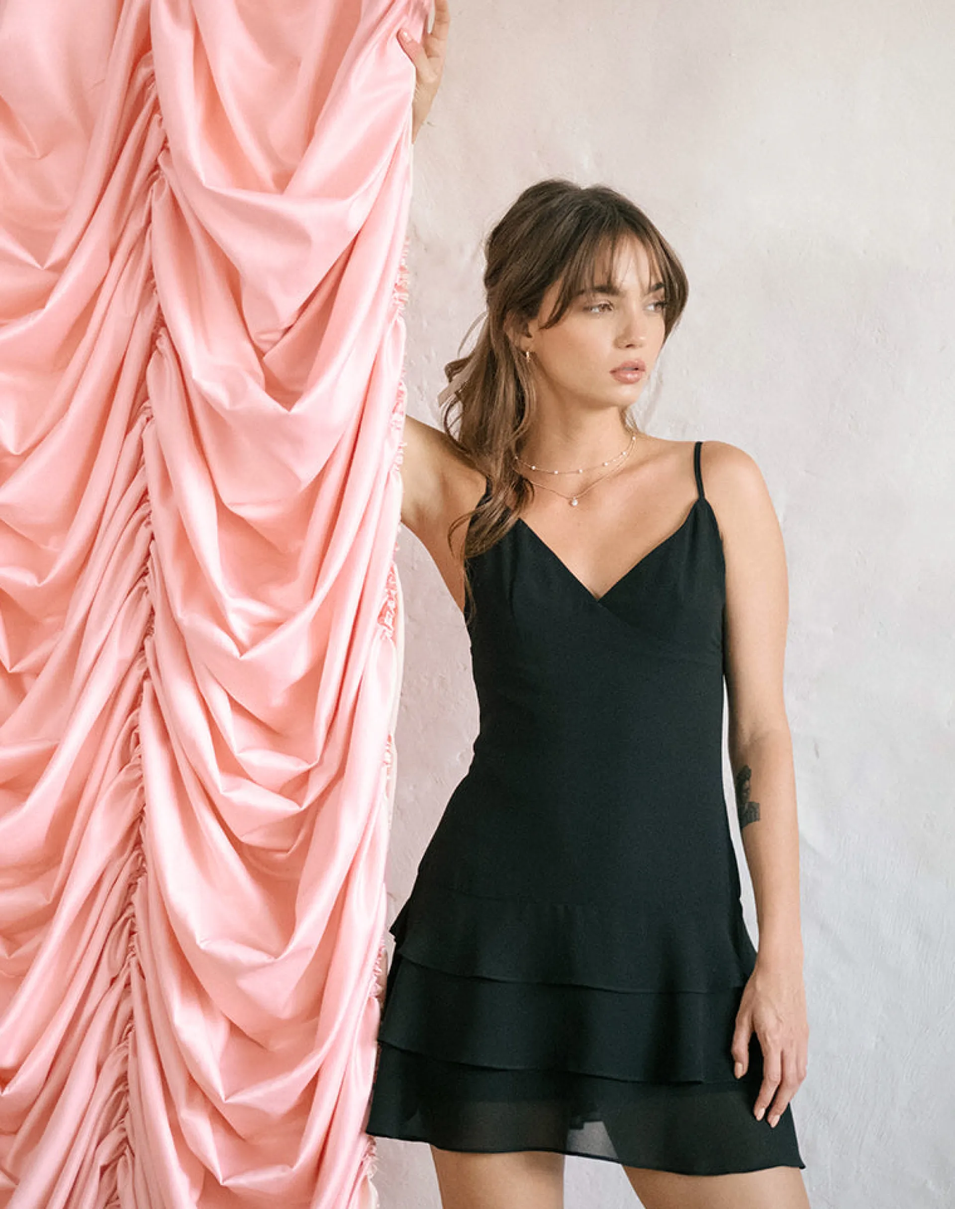 Motel Rocks Party Dresses | Mini Dresses-Riasi Ruffle Mini Dress in Chiffon Black ChiffonBlack