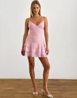 Motel Rocks Day Dresses | Party Dresses-Riasi Ruffle Mini Dress in Chiffon Baby Pink ChiffonBabyPink