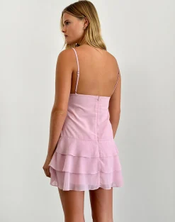 Motel Rocks Day Dresses | Party Dresses-Riasi Ruffle Mini Dress in Chiffon Baby Pink ChiffonBabyPink