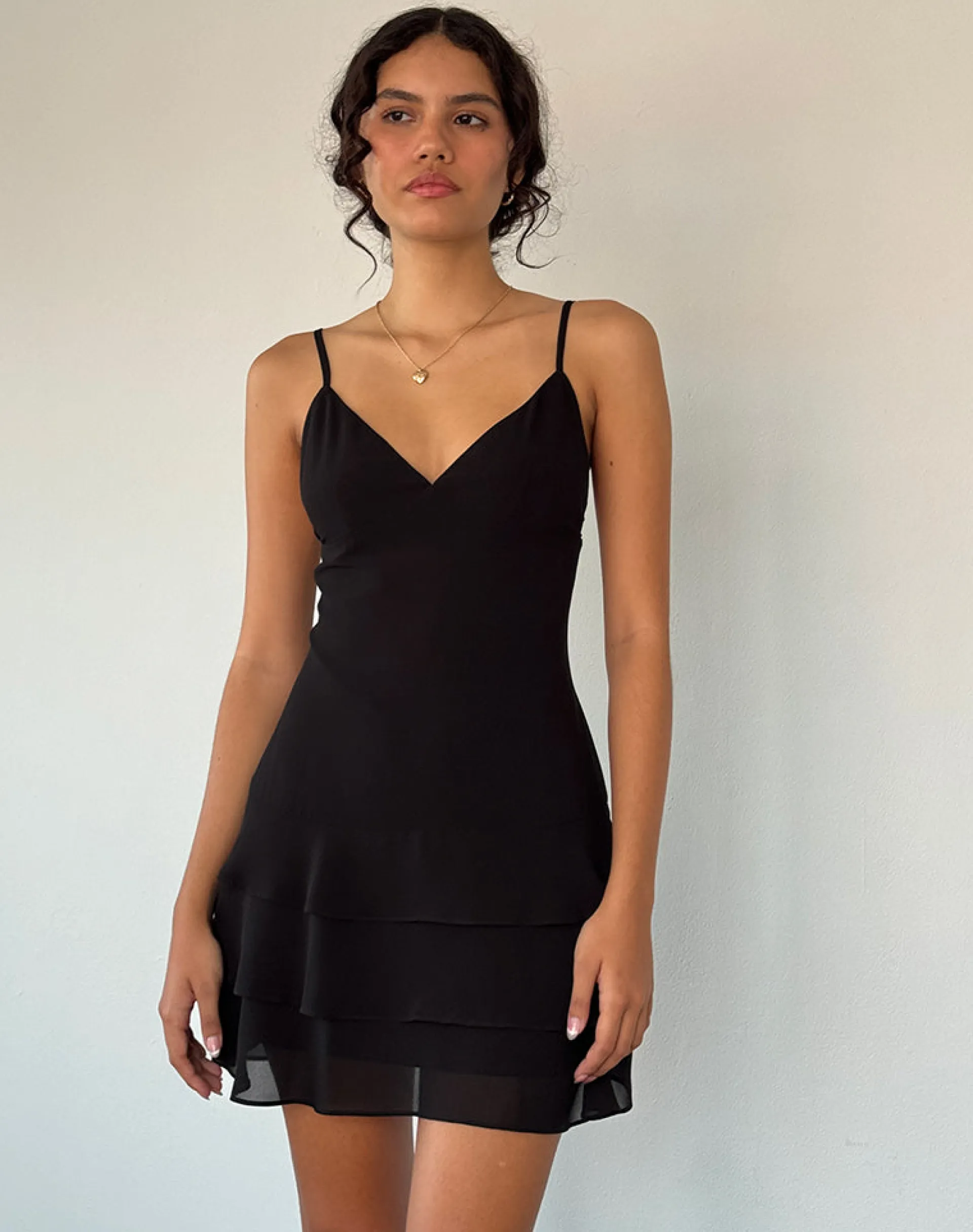 Motel Rocks Party Dresses | Mini Dresses-Riasi Ruffle Mini Dress in Chiffon Black ChiffonBlack