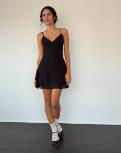 Motel Rocks Party Dresses | Mini Dresses-Riasi Ruffle Mini Dress in Chiffon Black ChiffonBlack