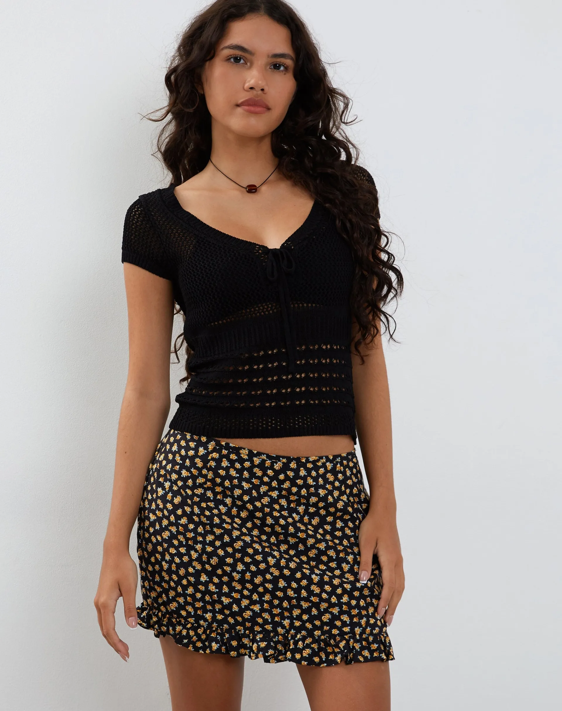 Motel Rocks Mini Skirts-Ribay Mini Skirt in Ditsy Floral Bronze DitsyFloralBronze