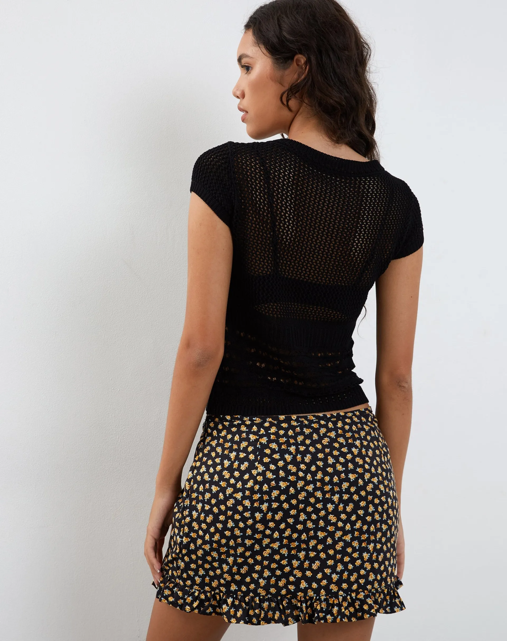 Motel Rocks Mini Skirts-Ribay Mini Skirt in Ditsy Floral Bronze DitsyFloralBronze
