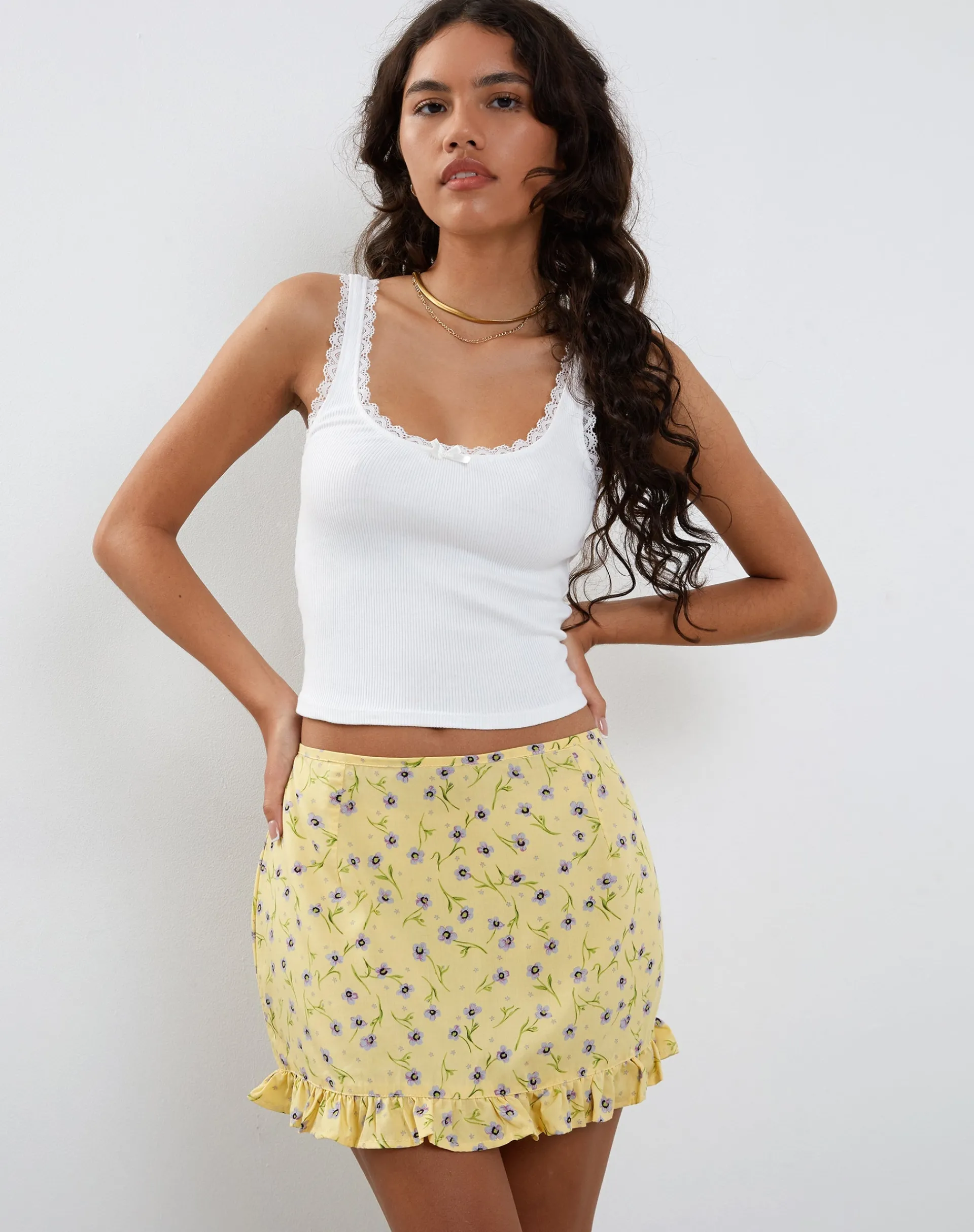 Motel Rocks Printed Skirts | Mini Skirts-Ribay Mini Skirt in Wild Flower Lemon Drop WildFlowerLemonDrop