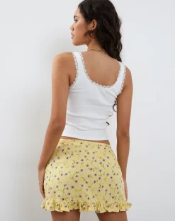 Motel Rocks Printed Skirts | Mini Skirts-Ribay Mini Skirt in Wild Flower Lemon Drop WildFlowerLemonDrop