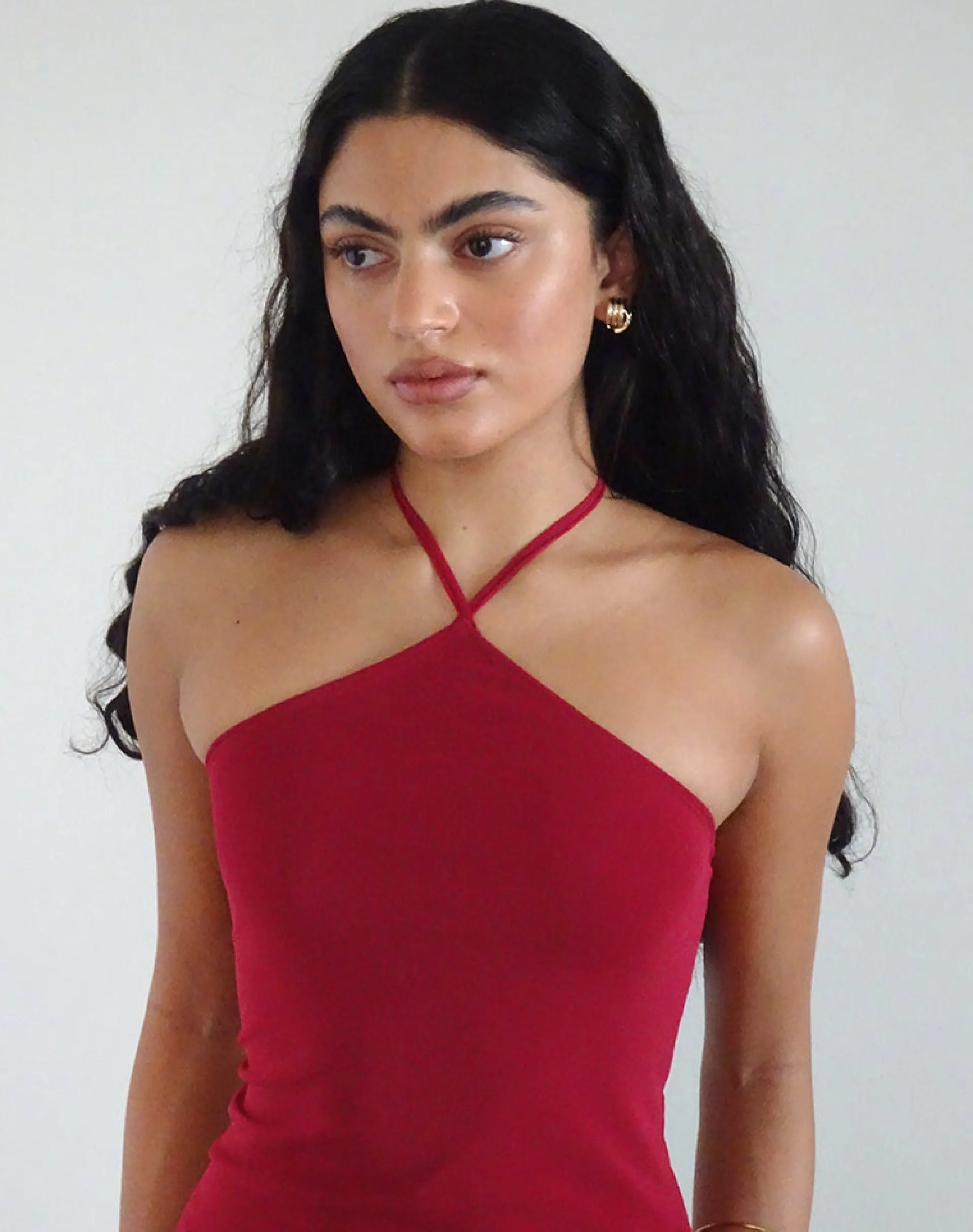 Motel Rocks Day Dresses | Bodycon Dresses-Ribka Halterneck Midi Dress in Mesh Cherry MeshCherry