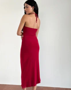 Motel Rocks Day Dresses | Bodycon Dresses-Ribka Halterneck Midi Dress in Mesh Cherry MeshCherry