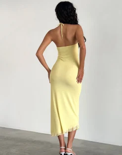 Motel Rocks Bodycon Dresses | Midi Dresses-Ribka Midi Dress in Mesh Lemon MeshLemon