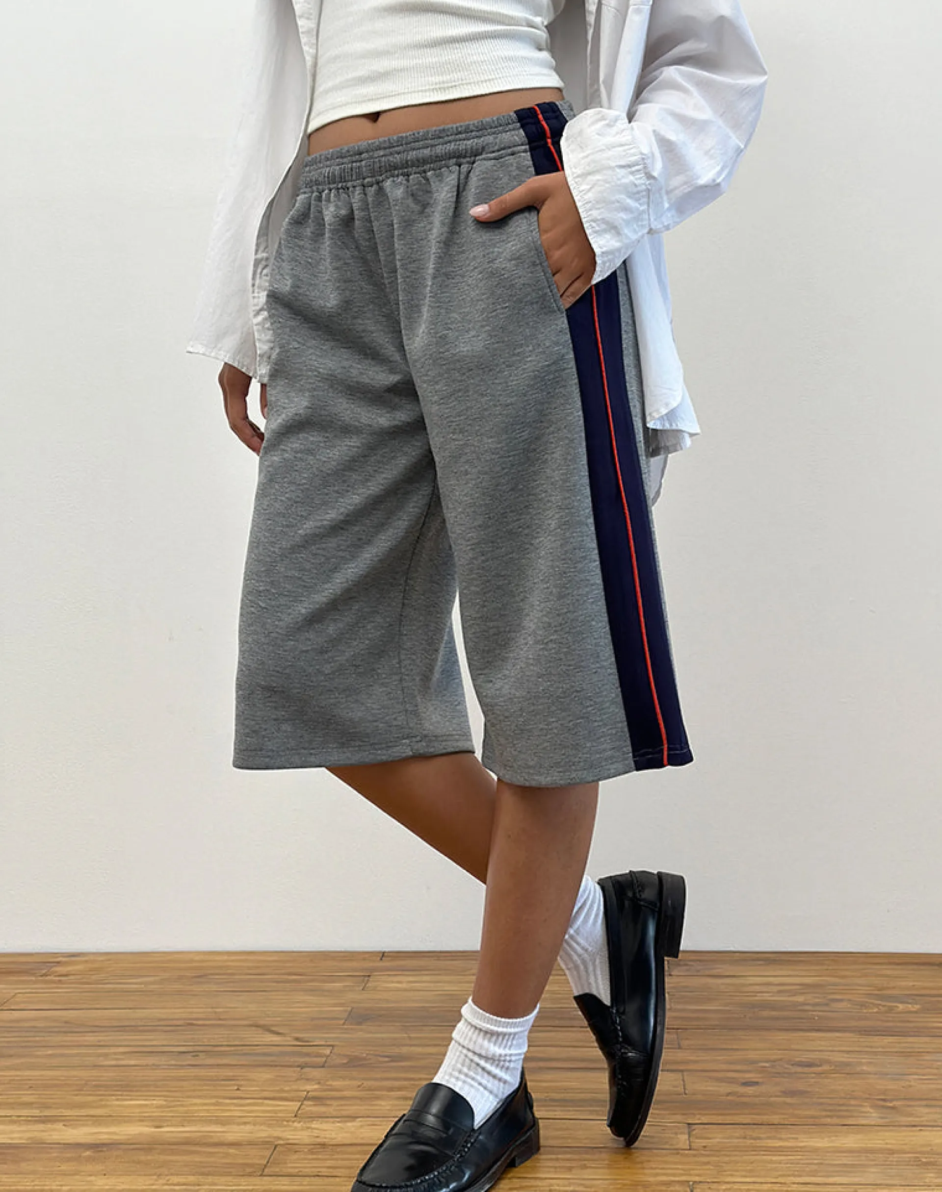 Motel Rocks Tailoring | Loungewear-Ridley Side Stripe Shorts in Grey