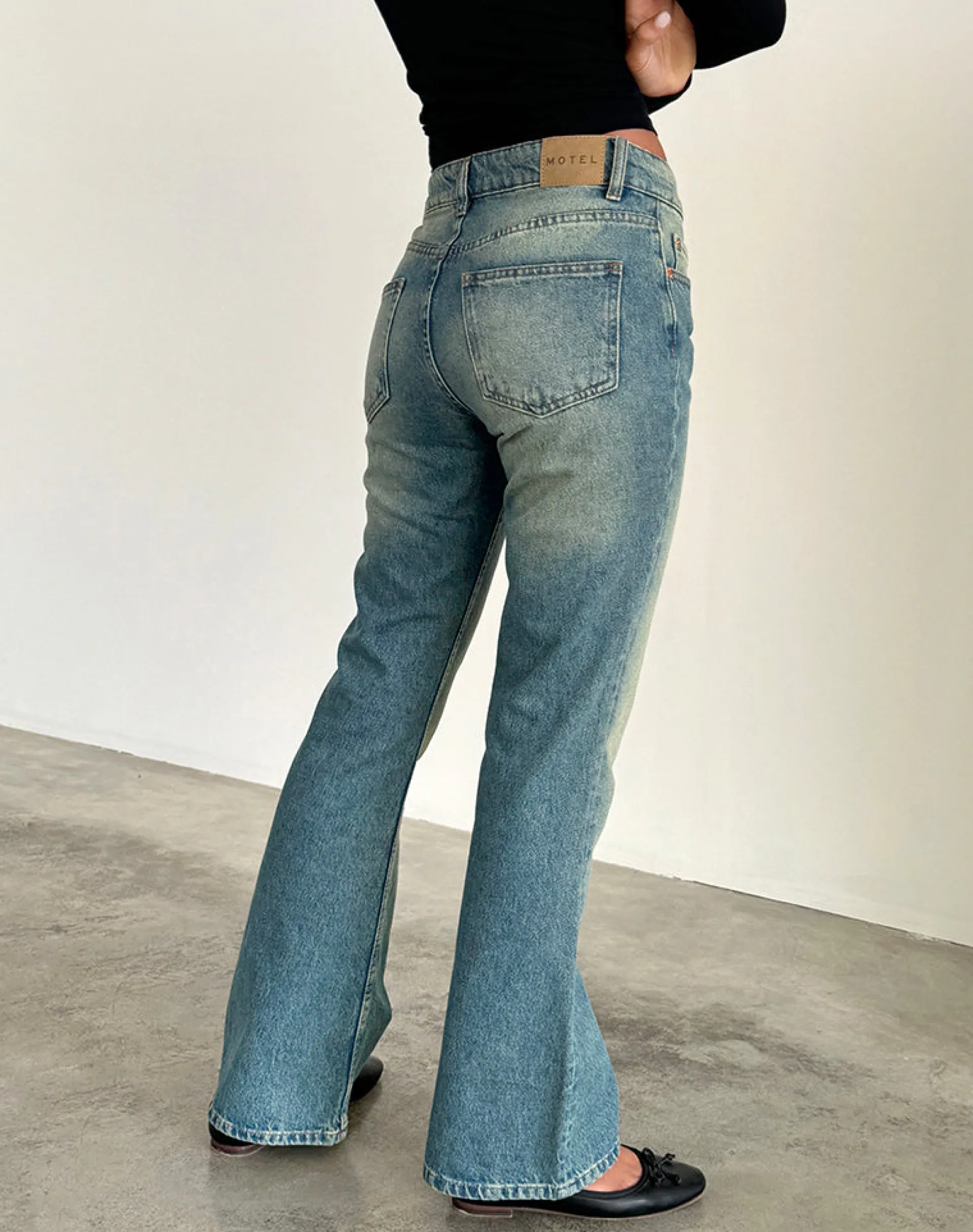 Motel Rocks Jeans | Flared Jeans-Rigid Low Rise Flare Jeans in Sea Green seagreen