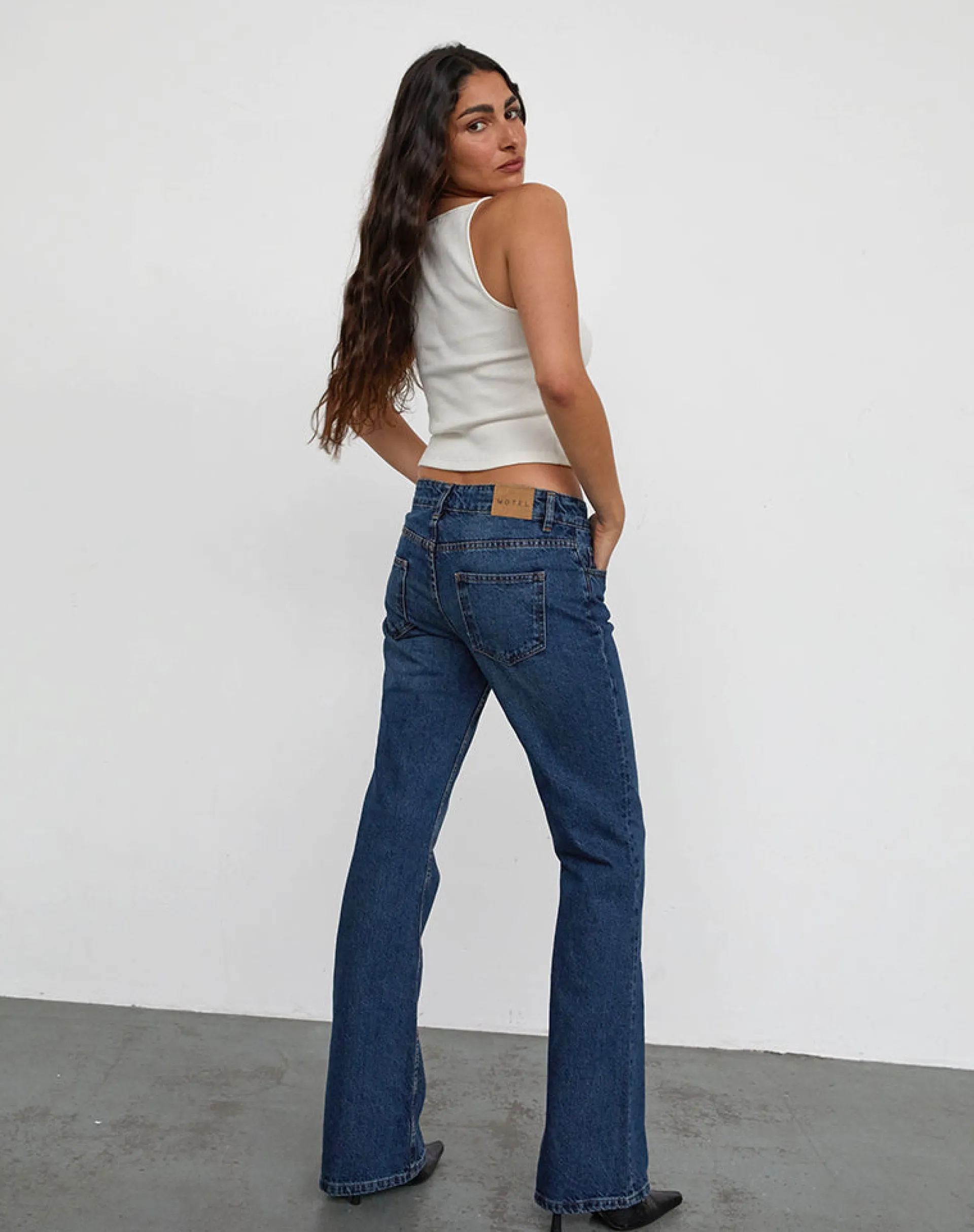 Motel Rocks Jeans | Flared Jeans-Rigid Low Rise Flare Jeans In Mid Blue Used MidBlueUsed