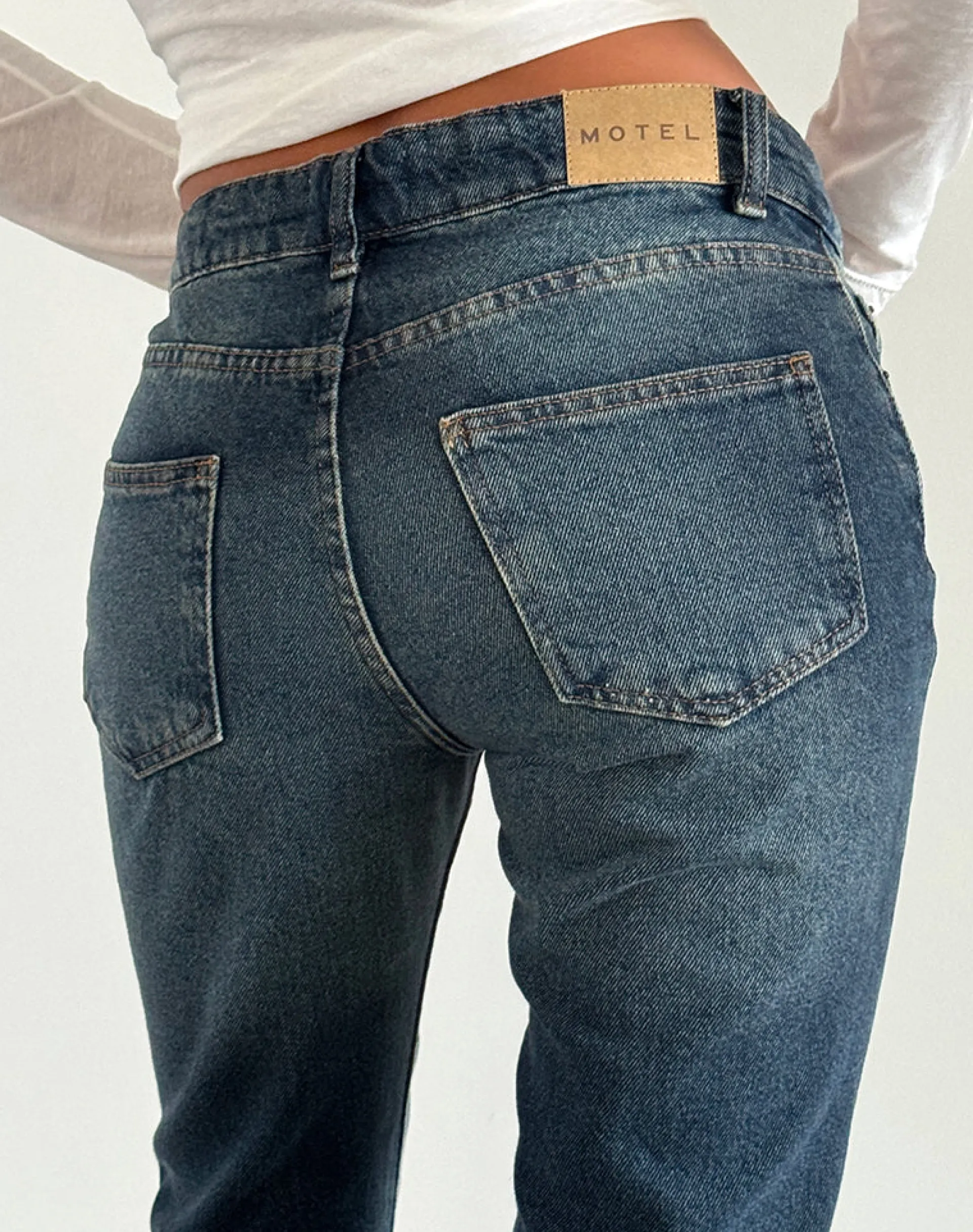 Motel Rocks Flared Jeans | Low Rise Jeans-Rigid Low Rise Flare Jeans in Dark Vintage darkvintage