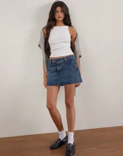 Motel Rocks Denim Skirts | Mini Skirts-Rigid Micro Denim Skirt in Heritage Blue HeritageBlue