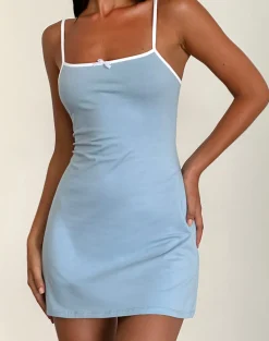 Motel Rocks Printed Dresses | Day Dresses-Riniko Mini Dress in Nantucket Blue with White Binding NantucketBluewithWhiteBinding