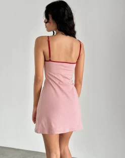 Motel Rocks Basics | Day Dresses-Riniko Mini Dress in Pink Lady with Adrenaline Red Binding PinkLadywithAdrenalineRedBinding