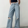 Motel Rocks Wide Leg Pants | Low Rise Pants-Ripped Roomy Extra Wide Low Rise Jean in Vintage Blue Wash VintageBlueWash