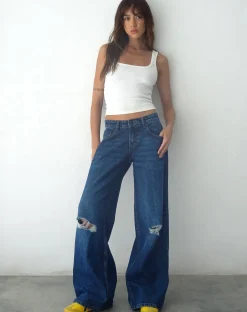 Motel Rocks Roomy Jeans-Ripped Roomy Extra Wide Low Rise Jean in Mid Blue Used MidBlueUsed
