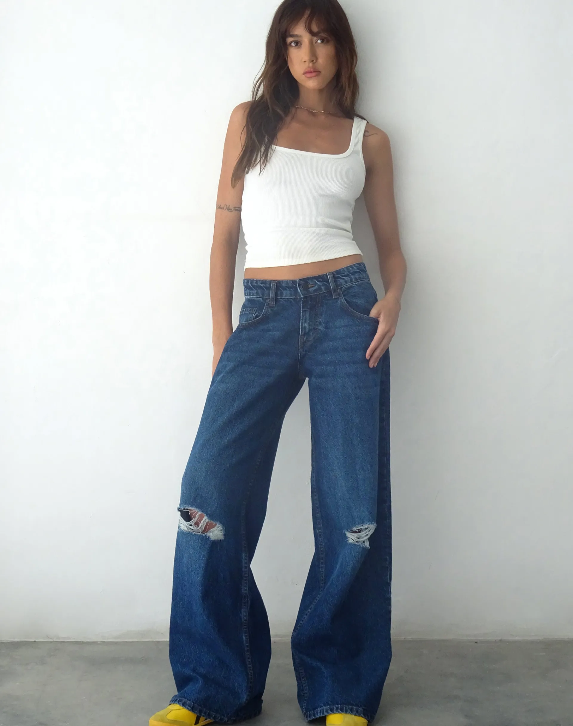 Motel Rocks Roomy Jeans-Ripped Roomy Extra Wide Low Rise Jean in Mid Blue Used MidBlueUsed
