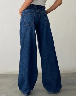 Motel Rocks Roomy Jeans-Ripped Roomy Extra Wide Low Rise Jean in Mid Blue Used MidBlueUsed