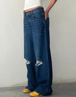 Motel Rocks Roomy Jeans-Ripped Roomy Extra Wide Low Rise Jean in Mid Blue Used MidBlueUsed