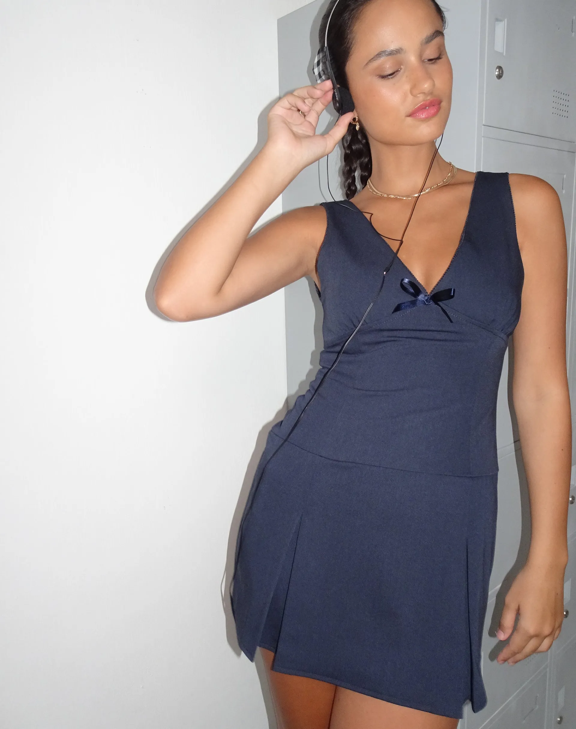 Motel Rocks Day Dresses-Ristia Mini Dress in Navy Tailoring