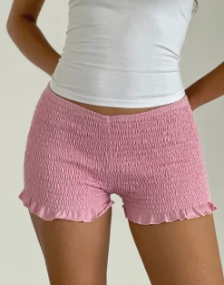 Motel Rocks Loungewear | Micro Shorts-Ritala Shirred Micro Shorts in Flamingo Pink FlamingoPink