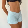 Motel Rocks Loungewear | Micro Shorts-Ritala Shirred Micro Shorts in Powder Blue powderblue