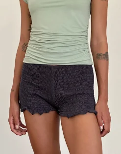 Motel Rocks Loungewear | Micro Shorts-Ritala Shirred Micro Shorts in Beluga Grey belugagrey