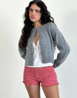 Motel Rocks Micro Shorts-Ritala Shirred Micro Shorts in Red Gingham RedGingham