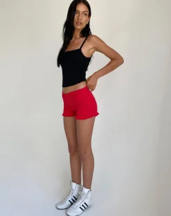 Motel Rocks Micro Shorts-Ritala Shirred Micro Shorts in Racing Red RacingRed