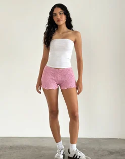 Motel Rocks Loungewear | Micro Shorts-Ritala Shirred Micro Shorts in Flamingo Pink FlamingoPink