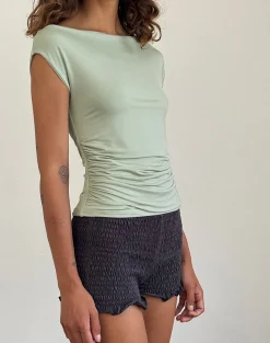 Motel Rocks Loungewear | Micro Shorts-Ritala Shirred Micro Shorts in Beluga Grey belugagrey