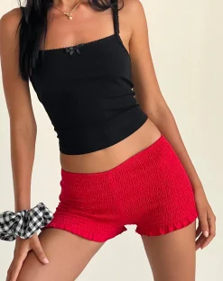 Motel Rocks Micro Shorts-Ritala Shirred Micro Shorts in Racing Red RacingRed