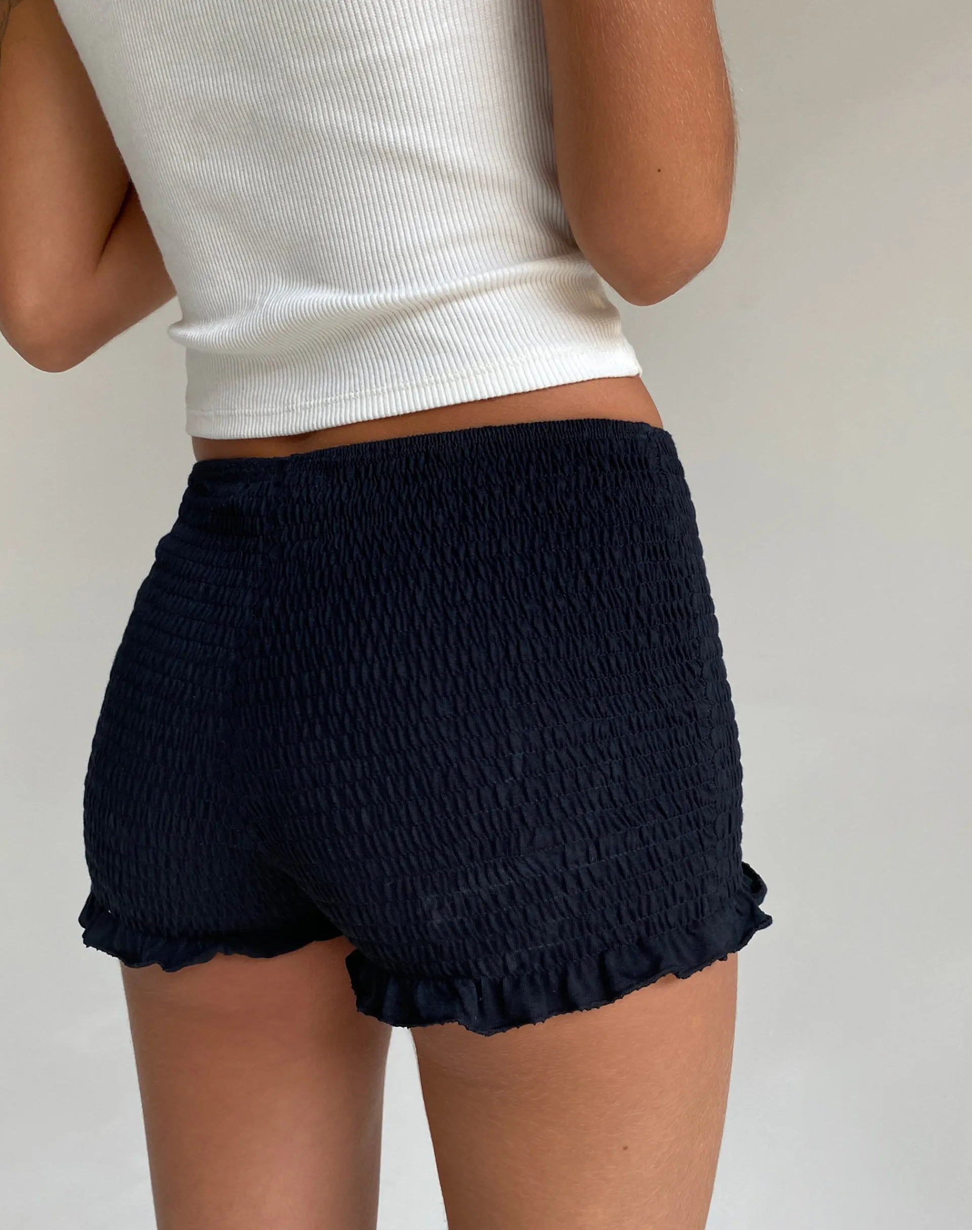 Motel Rocks Loungewear | Micro Shorts-Ritala Shirred Micro Shorts in Black