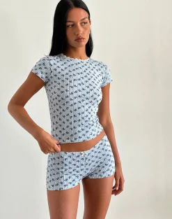 Motel Rocks Loungewear | Co-Ords-Ritulia Micro Short in Floral Stripe floralstripe