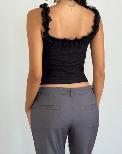 Motel Rocks Lace Tops | Going Out Tops-Roberta Frill Edge Top in Lace Black