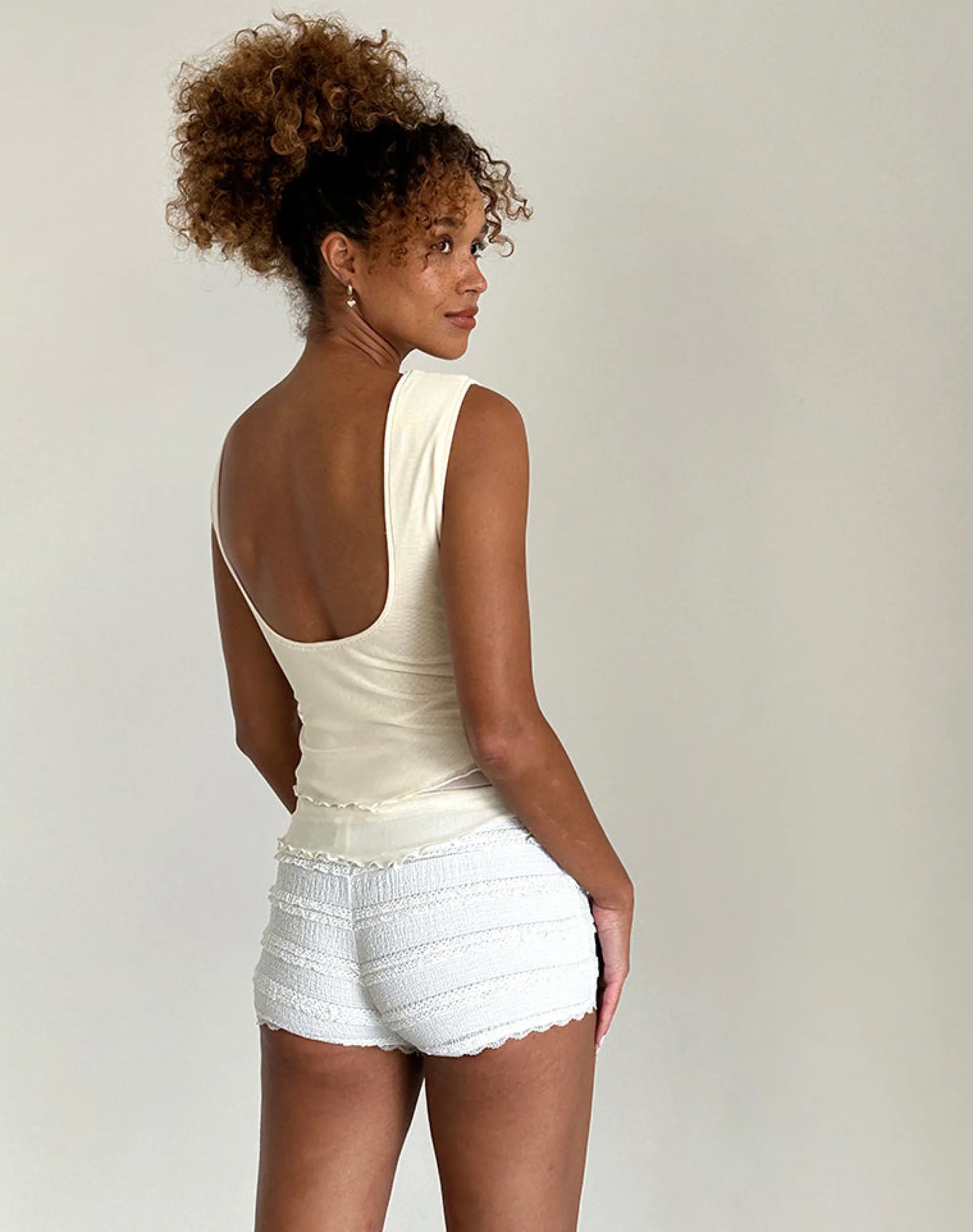 Motel Rocks Vest Tops-Rochie Asymmetric Top in Mesh Cream MeshCream