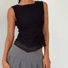 Motel Rocks Basic Tops | Vest Tops-Rochie Asymmetric Top in Mesh Black MeshBlack