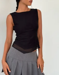 Motel Rocks Basic Tops | Vest Tops-Rochie Asymmetric Top in Mesh Black MeshBlack