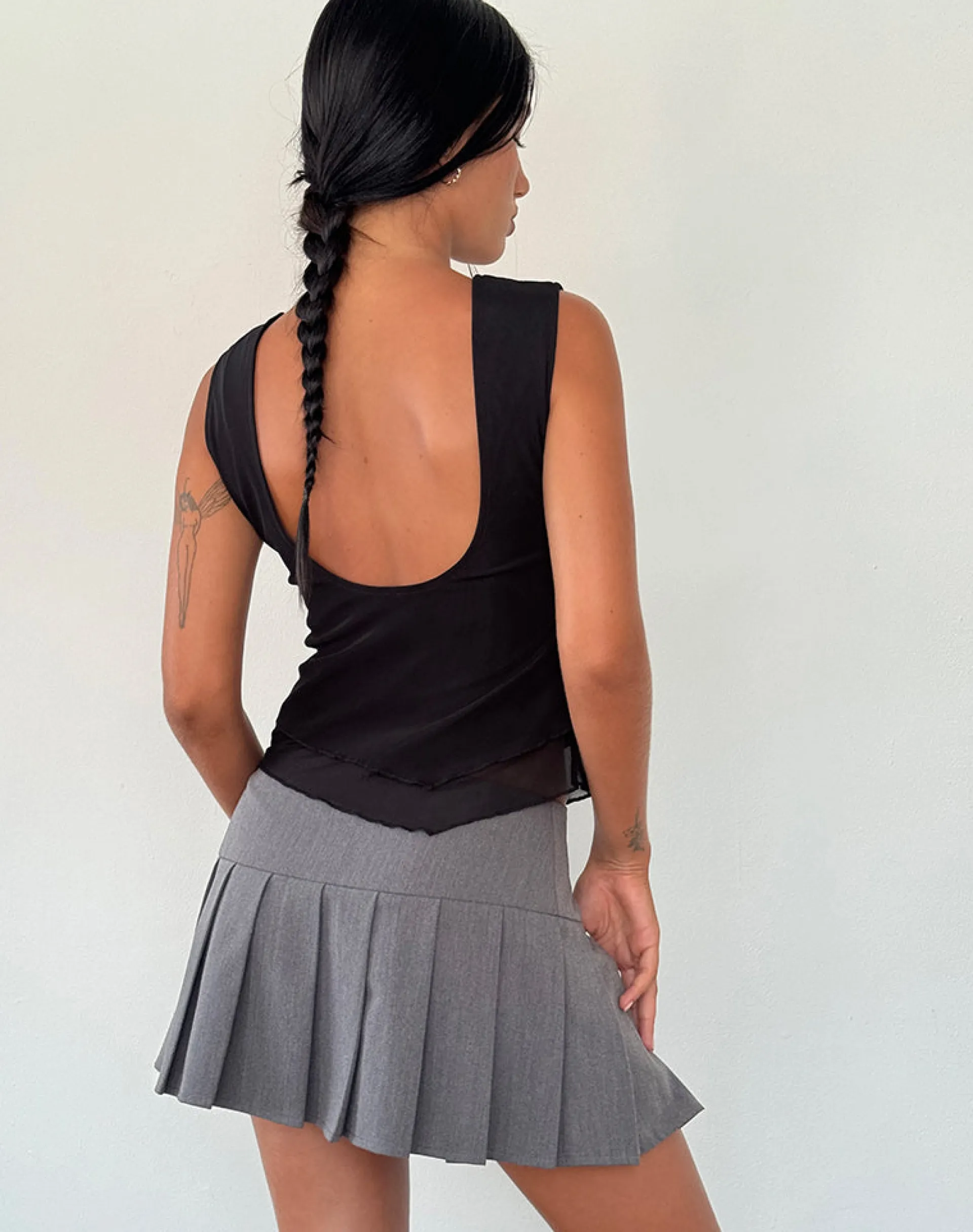 Motel Rocks Basic Tops | Vest Tops-Rochie Asymmetric Top in Mesh Black MeshBlack
