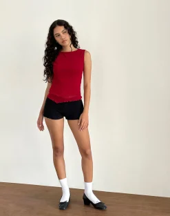 Motel Rocks Basic Tops | Going Out Tops-Rochie Asymmetric Top in Mesh Cherry MeshCherry
