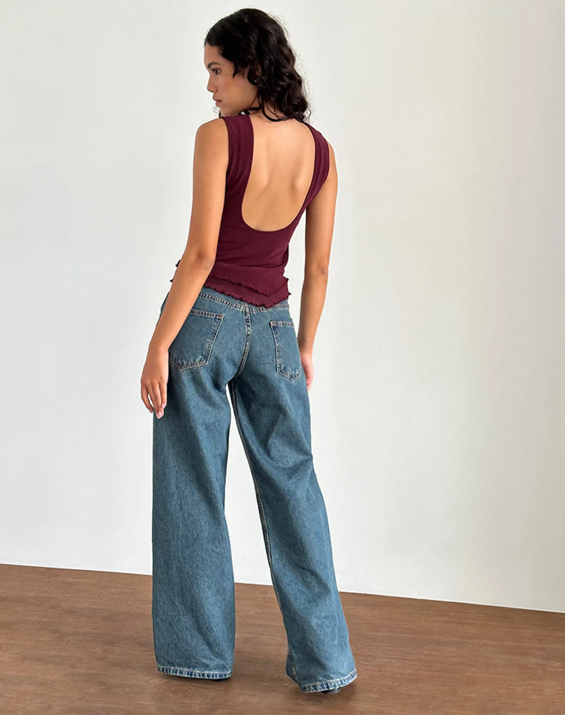 Motel Rocks Basic Tops | Going Out Tops-Rochie Asymmetric Top in Mesh Maroon MeshMaroon
