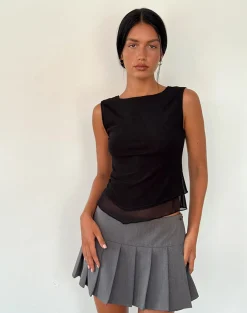 Motel Rocks Basic Tops | Vest Tops-Rochie Asymmetric Top in Mesh Black MeshBlack