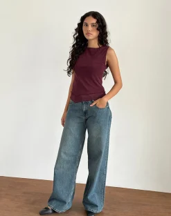 Motel Rocks Basic Tops | Going Out Tops-Rochie Asymmetric Top in Mesh Maroon MeshMaroon