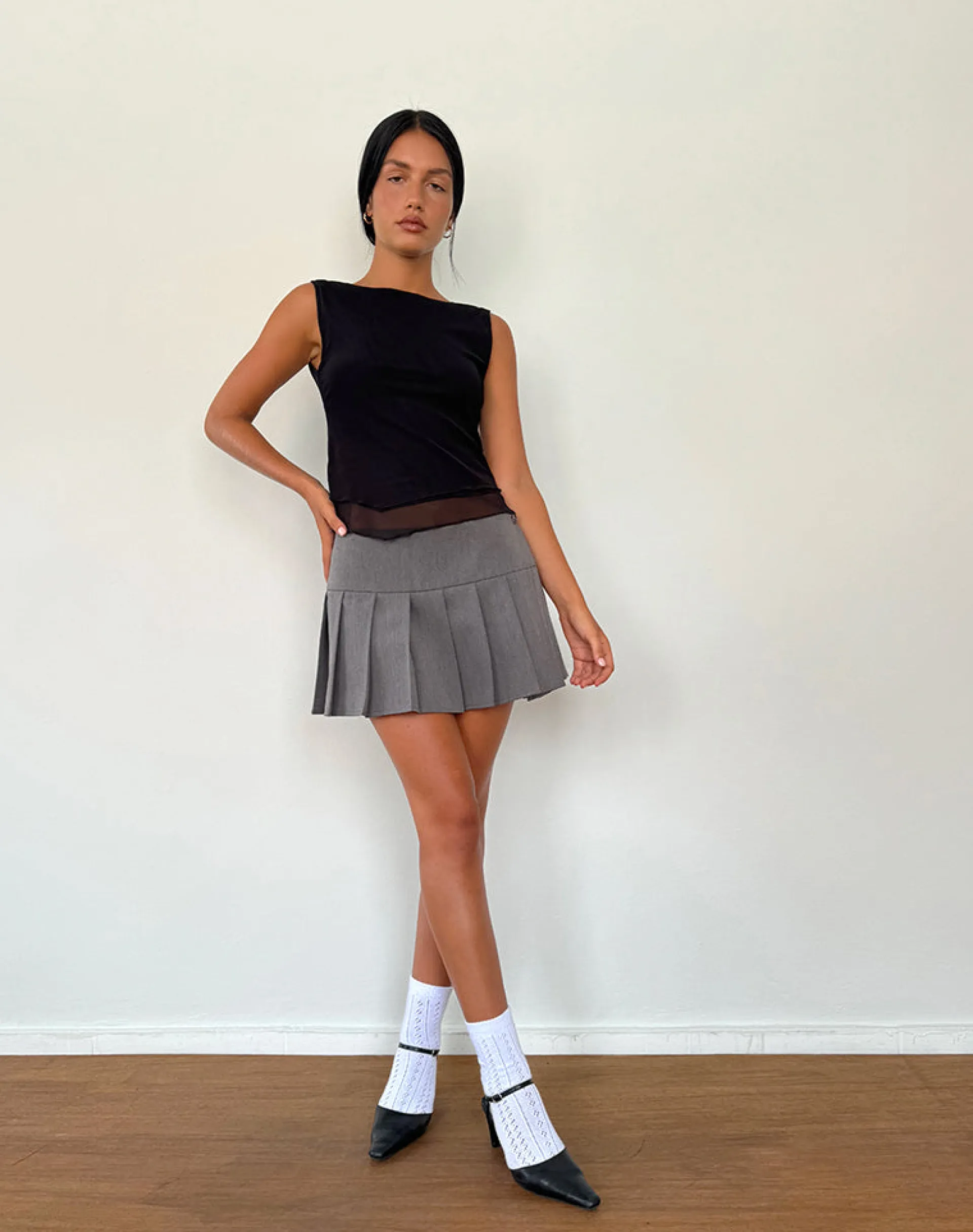 Motel Rocks Basic Tops | Vest Tops-Rochie Asymmetric Top in Mesh Black MeshBlack