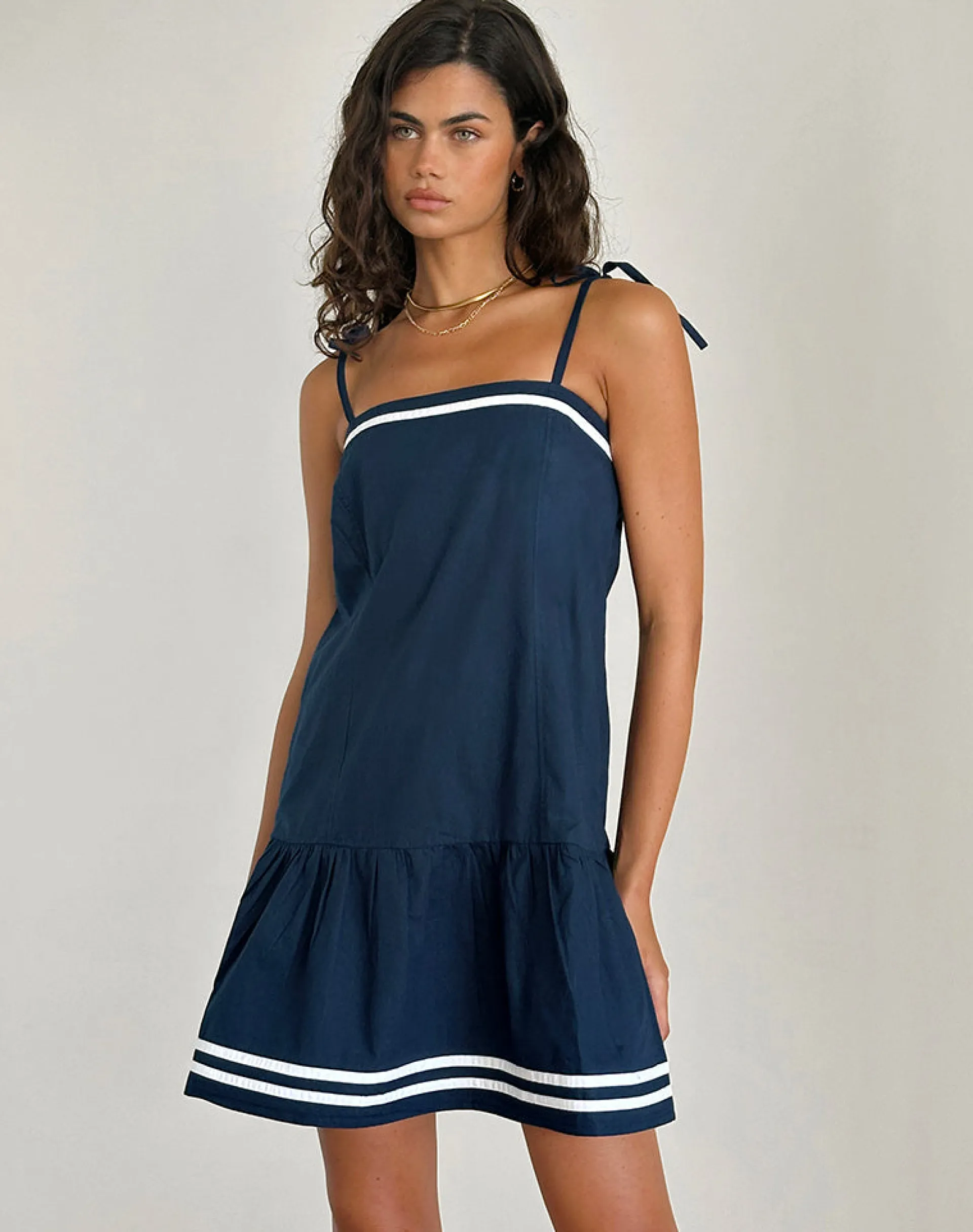 Motel Rocks Tailoring | Day Dresses-Rodha Cami Mini Dress in Poplin Navy
