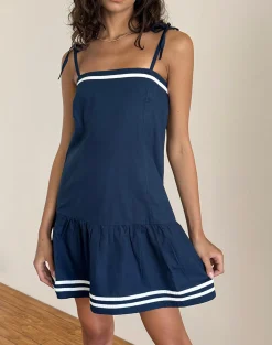 Motel Rocks Tailoring | Day Dresses-Rodha Cami Mini Dress in Poplin Navy