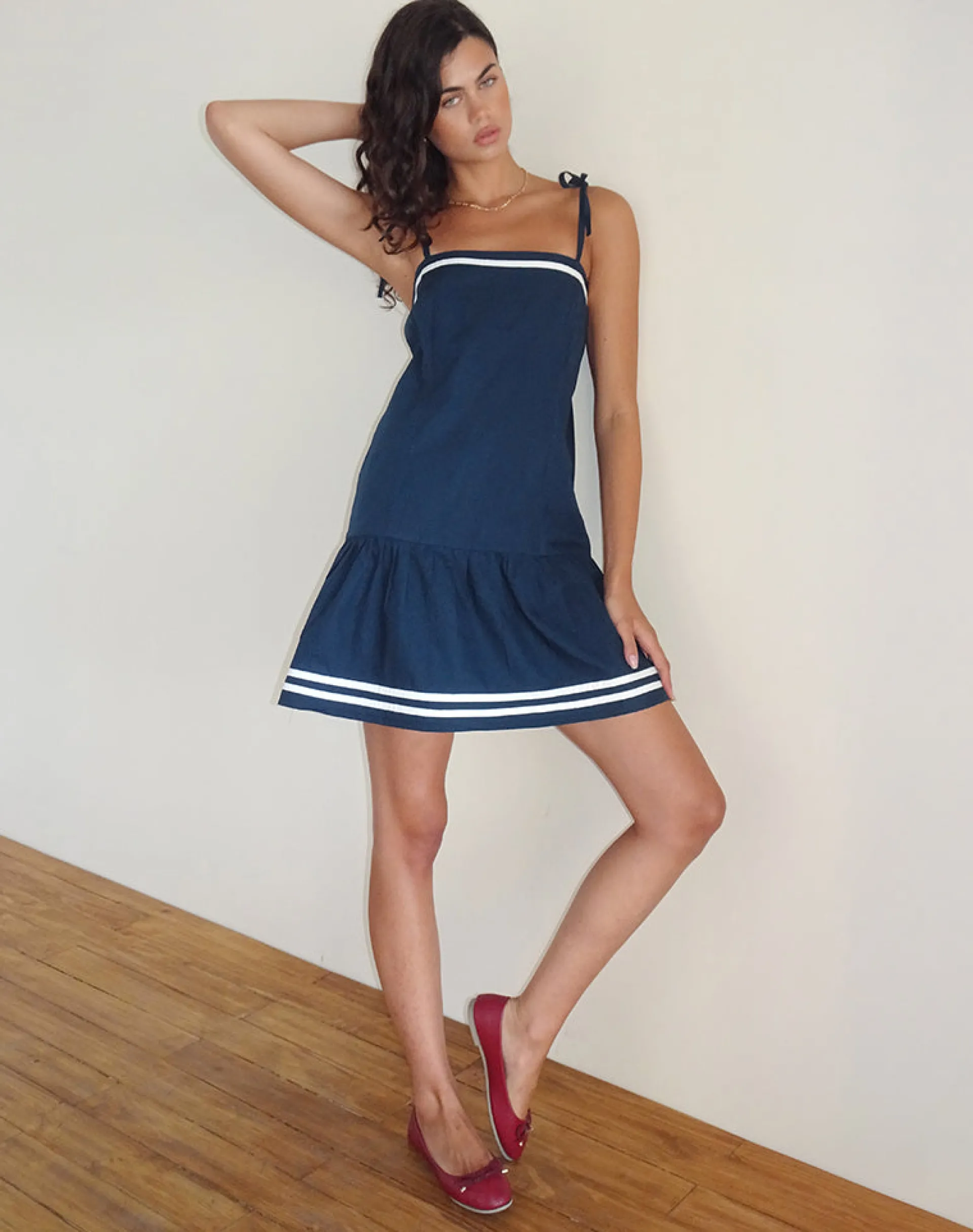Motel Rocks Tailoring | Day Dresses-Rodha Cami Mini Dress in Poplin Navy
