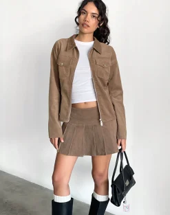 Motel Rocks Co-Ords | Jackets-Rohana Fitted Jacket in Baby Cord Walnut Brown