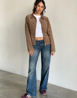 Motel Rocks Co-Ords | Jackets-Rohana Fitted Jacket in Baby Cord Walnut Brown